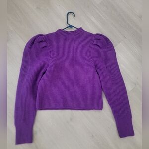 Sandro Paris Purple Ribbed Sweater with Puff Sleeves S